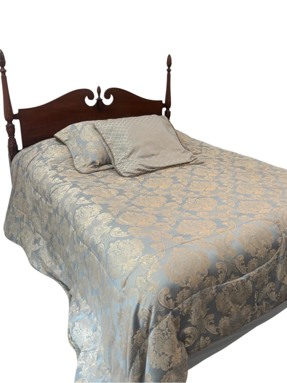 Luxury Vintage Blue Gold Beige Damask Comforter Set Grandmillennial